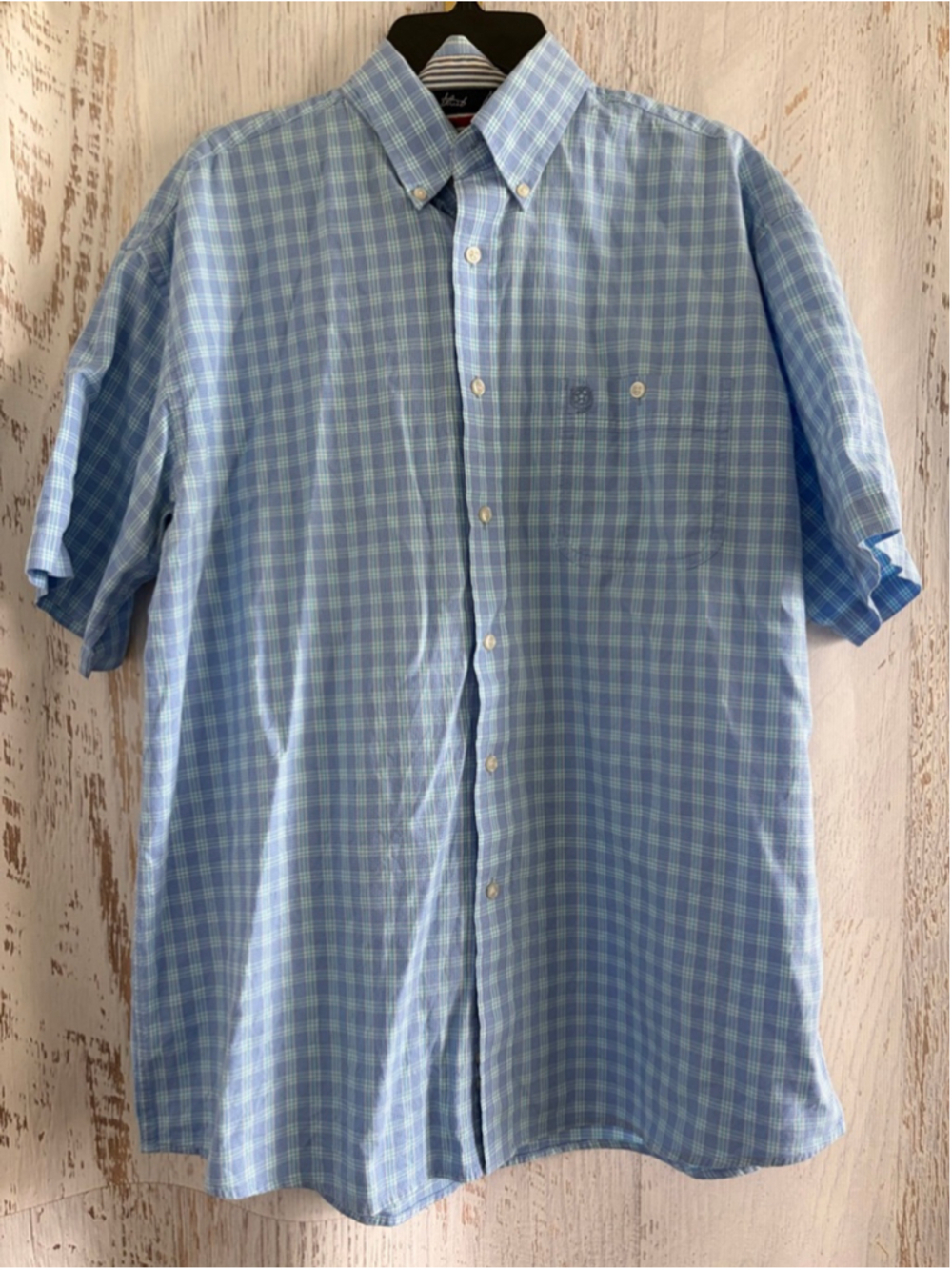Men's Wrangler George Strait Blue Green Plaid Casual Button Down Shirt XL